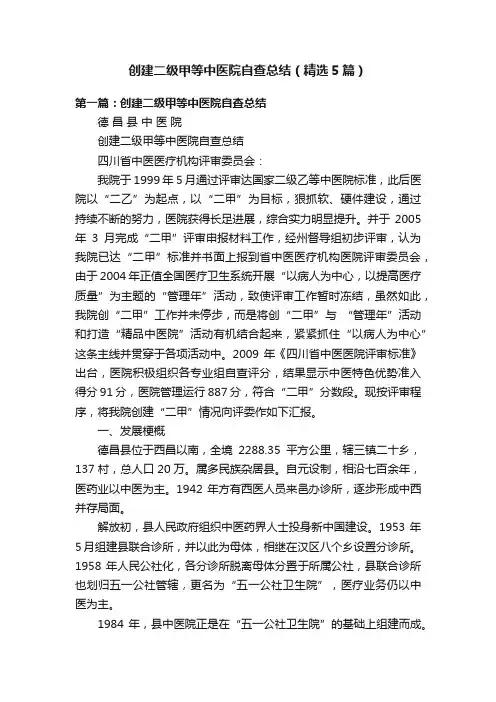 创建二级甲等中医院自查总结（精选5篇）