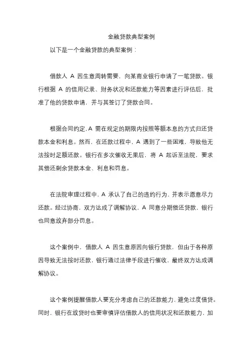 金融贷款典型案例