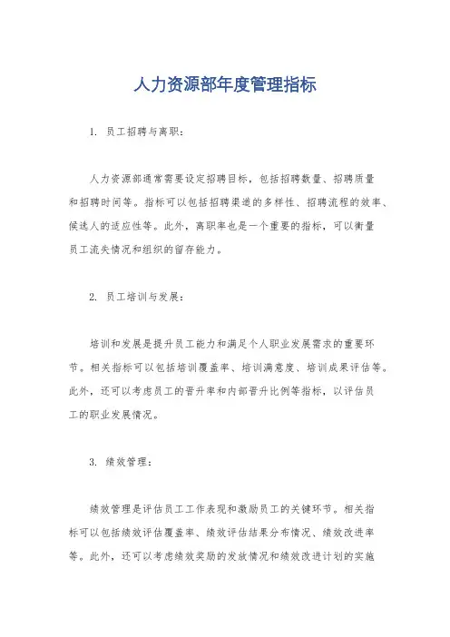 人力资源部年度管理指标