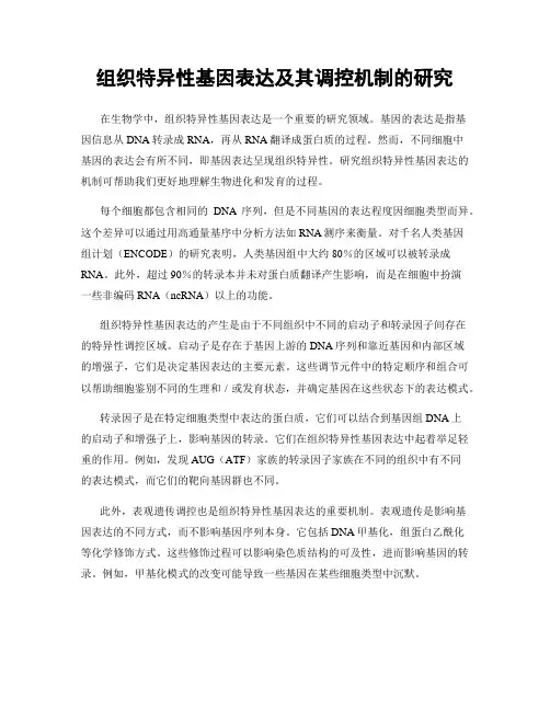 组织特异性基因表达及其调控机制的研究