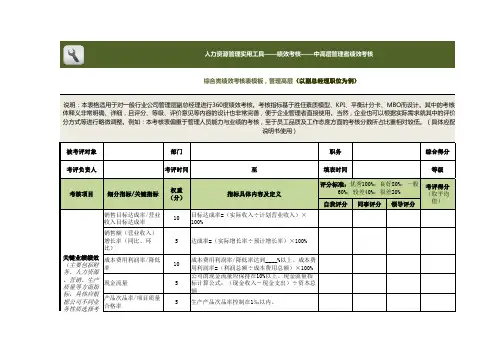 综合类绩效考核表模板(管理高层)