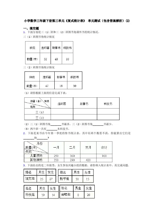 小学数学三年级下册第三单元《复式统计表》 单元测试(包含答案解析)(2)