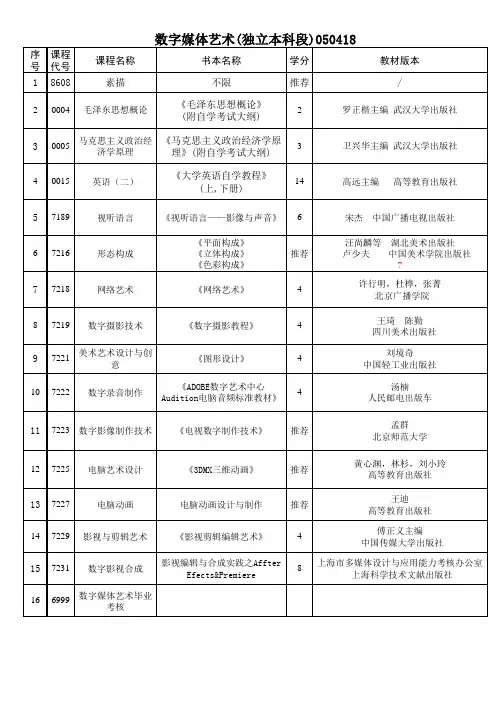 数媒专业教材一览表
