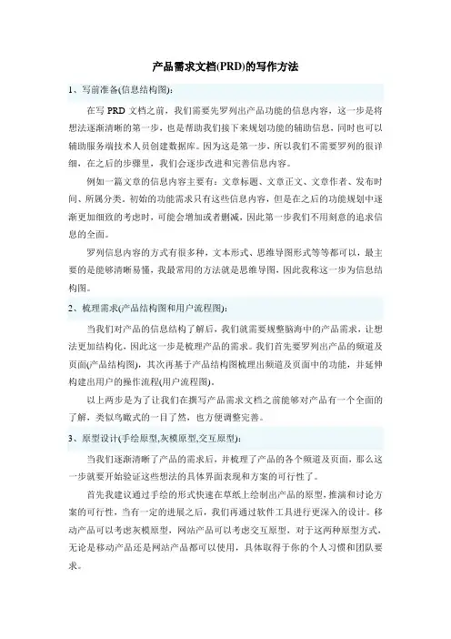 产品需求文档(PRD)的写作方法