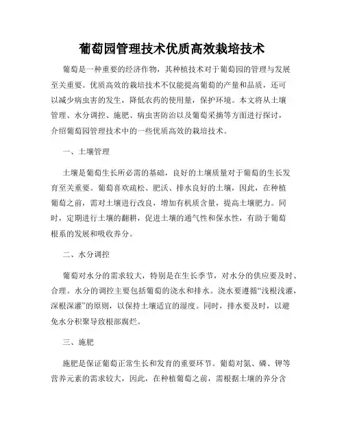 葡萄园管理技术优质高效栽培技术
