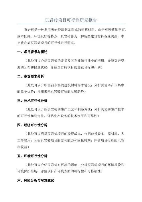 页岩砖项目可行性研究报告