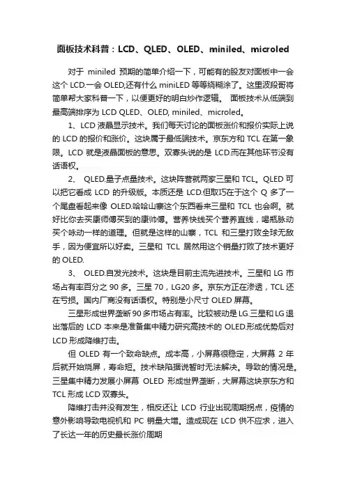 面板技术科普：LCD、QLED、OLED、miniled、microled
