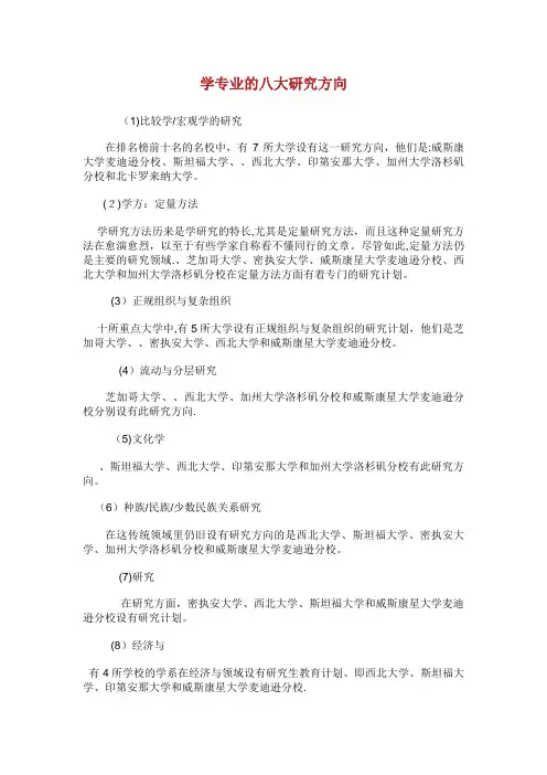 学专业的八大研究方向