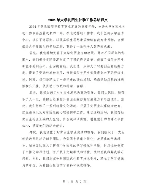 2024年大学贫困生补助工作总结范文