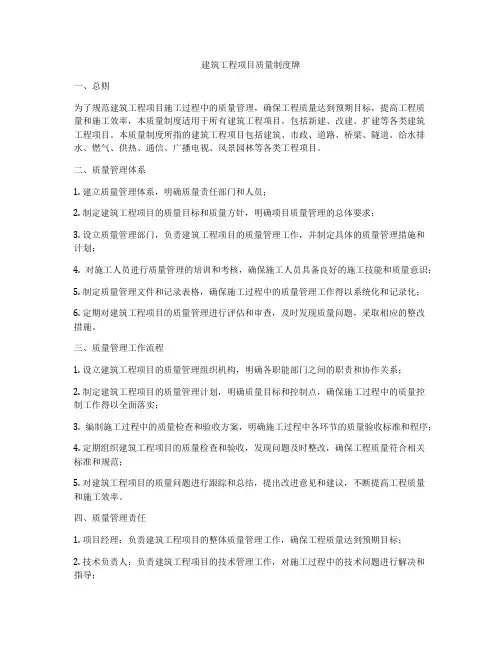 建筑工程项目质量制度牌