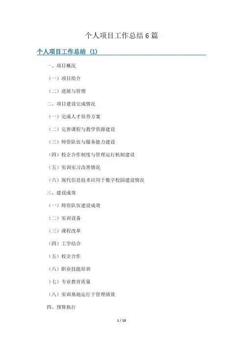 个人项目工作总结6篇