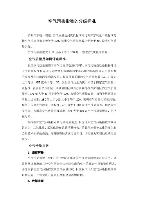 空气污染指数的分级标准