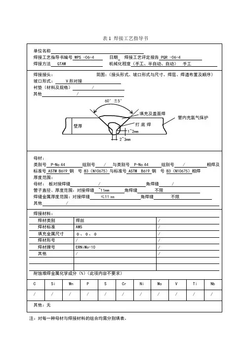 WPS焊接工艺指导书