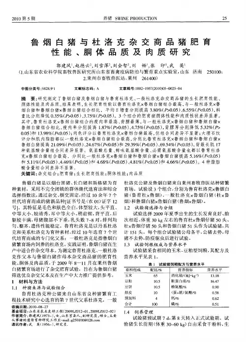 鲁烟白猪与杜洛克杂交商品猪肥育性能、胴体品质及肉质研究