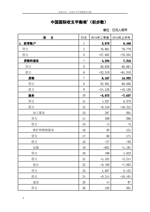 中国国际收支平衡表1初步数
