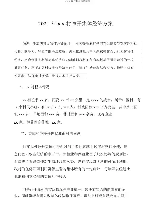 xx村发展集体经济方案