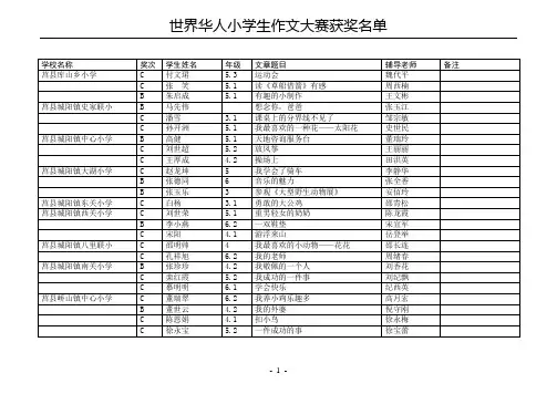 世界华人小学生作文大赛获奖名单