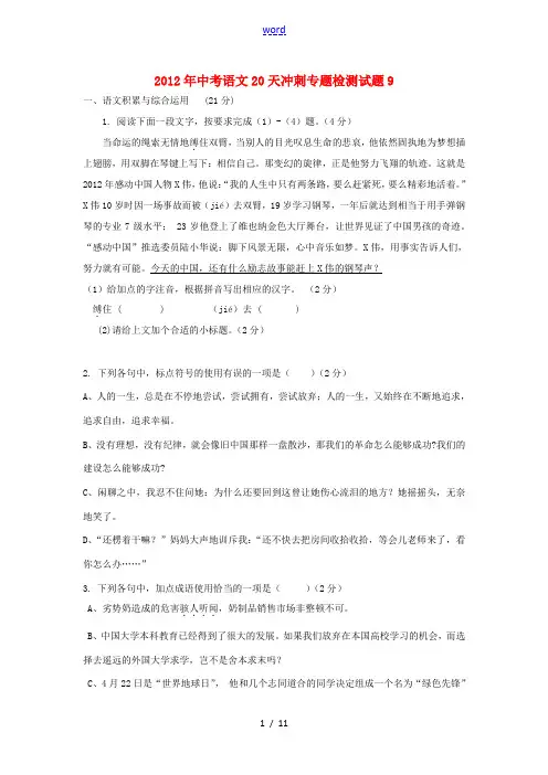 2012年中考语文20天冲刺专题检测试题9