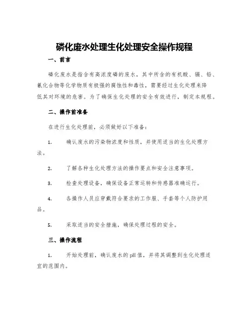磷化废水处理生化处理安全操作规程