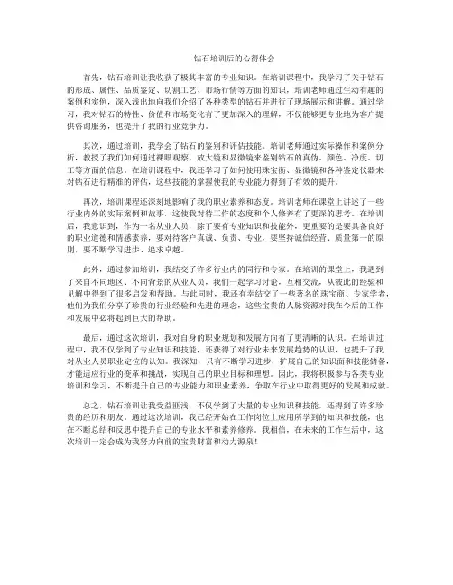 钻石培训后的心得体会
