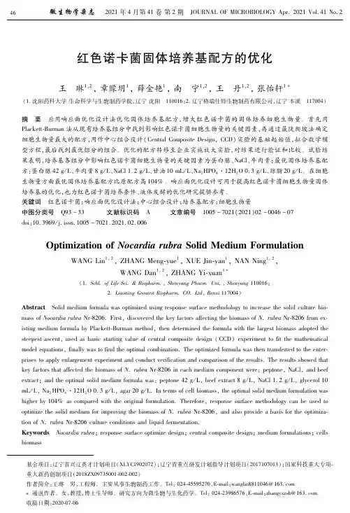 红色诺卡菌固体培养基配方的优化