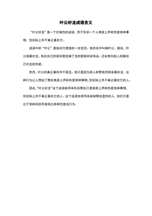 叶公好龙成语含义