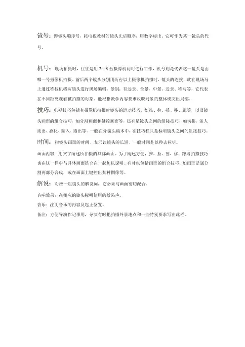 分镜头剧本应包含的内容