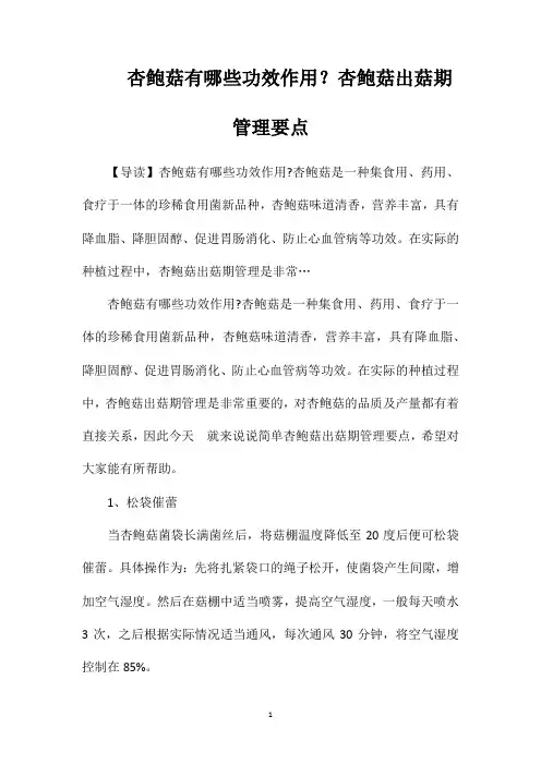 杏鲍菇有哪些功效作用？杏鲍菇出菇期管理要点