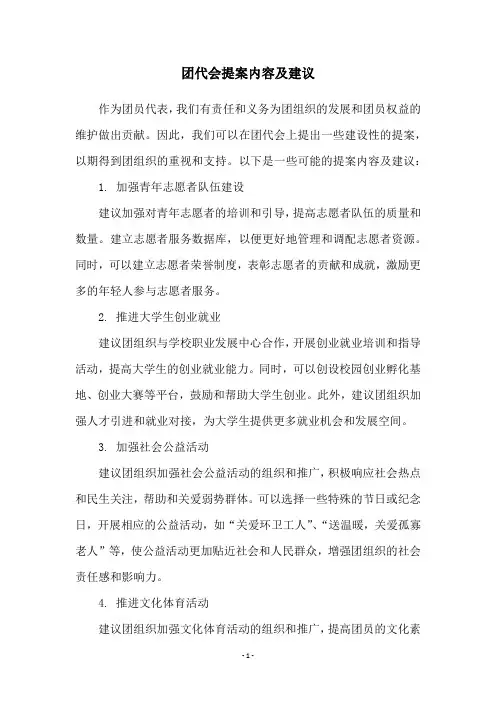 团代会提案内容及建议