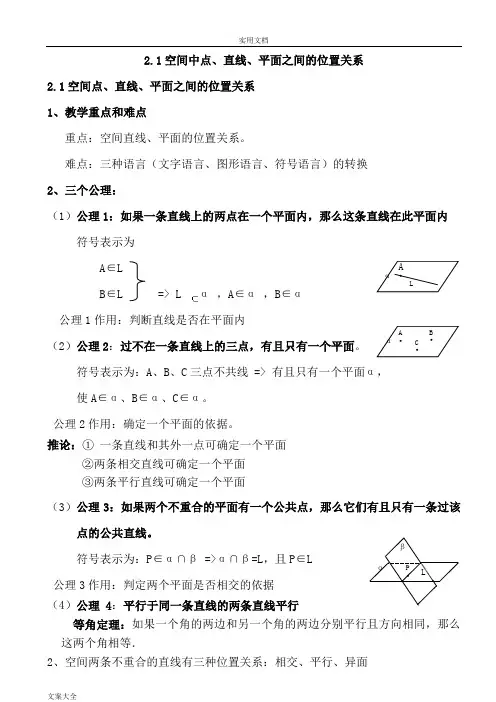点线面位置关系(知识点加典型例题)