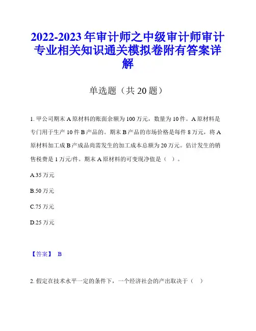 2022-2023年审计师之中级审计师审计专业相关知识通关模拟卷附有答案详解