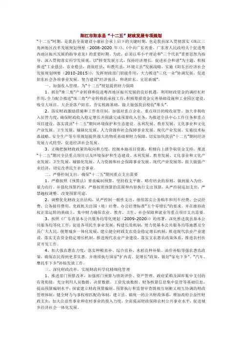 阳江市阳东县十二五财政发展专项规划