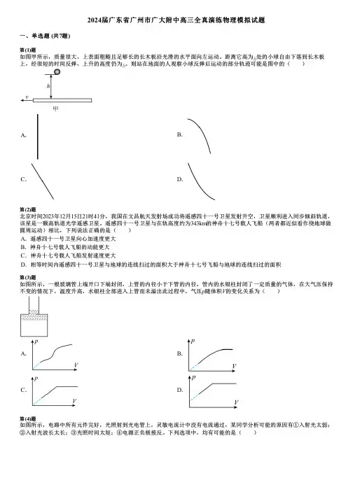 2024届广东省广州市广大附中高三全真演练物理模拟试题