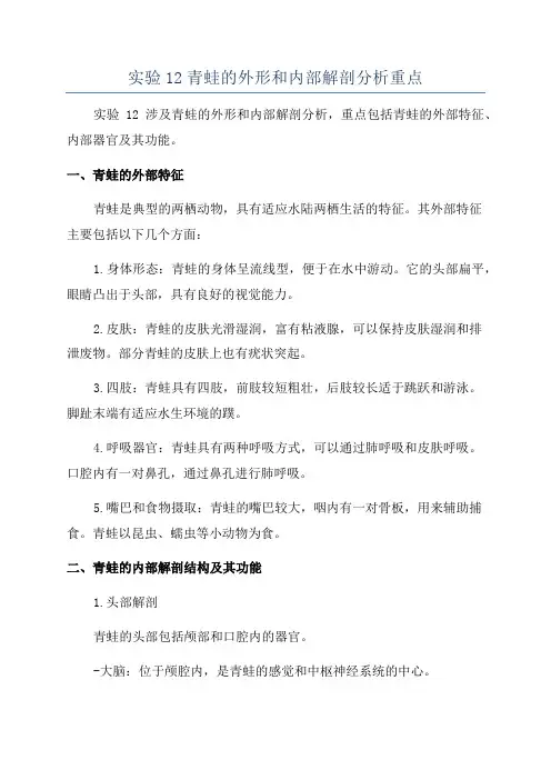 实验12青蛙的外形和内部解剖分析重点