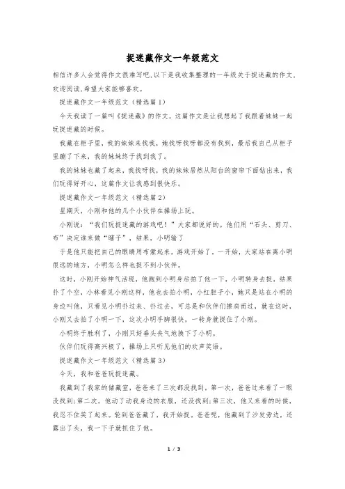 捉迷藏作文一年级范文