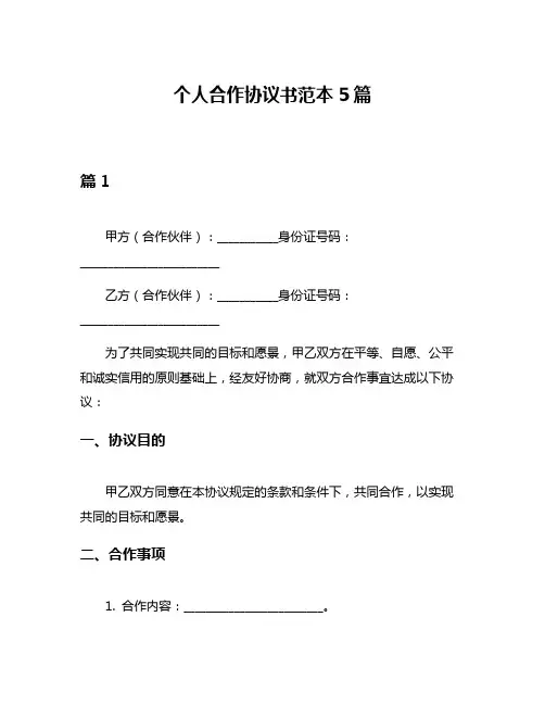 个人合作协议书范本5篇