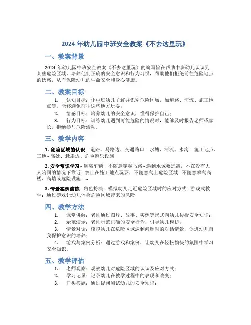 2024年幼儿园中班安全教案《不去这里玩》