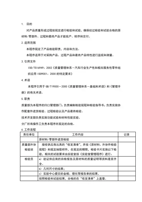 检验和试验程序