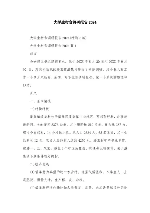 大学生村官调研报告2024