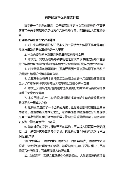 有趣的汉字优秀作文评语