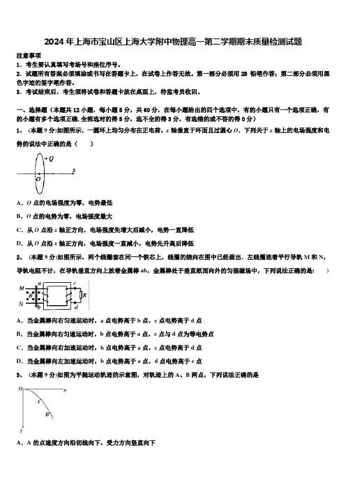2024年上海市宝山区上海大学附中物理高一第二学期期末质量检测试题含解析