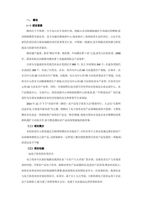 菜篮子商城创业计划书