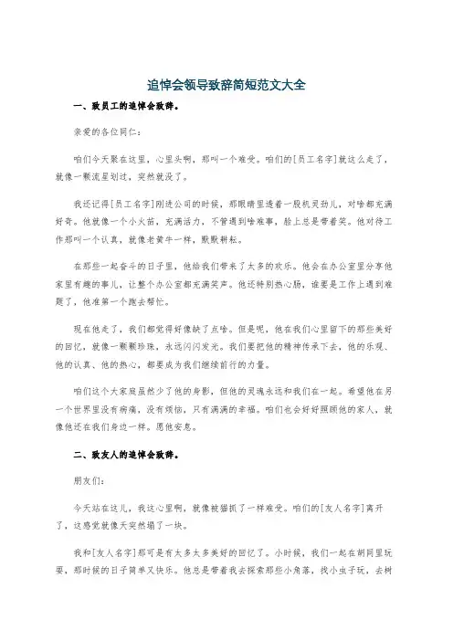 追悼会领导致辞简短范文大全