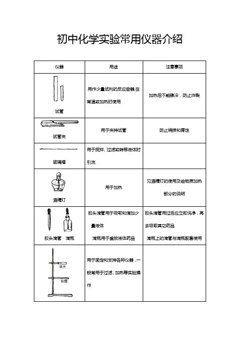 初中化学实验常用仪器介绍