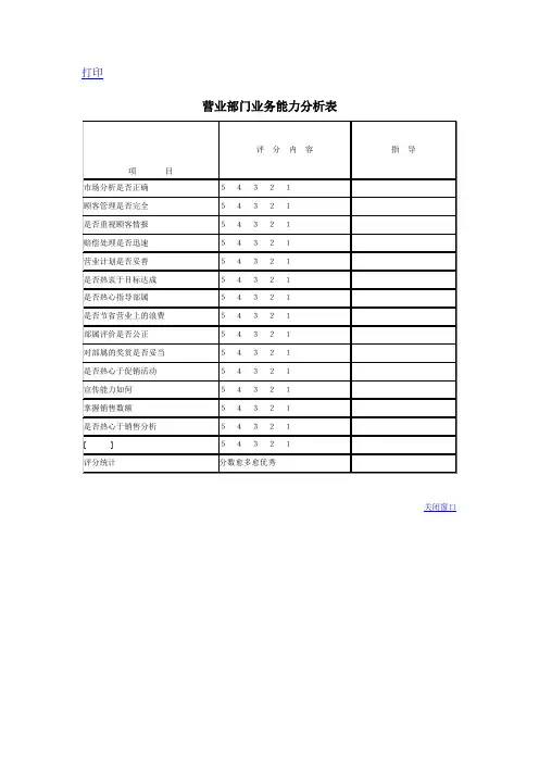 营业部门业务能力分析表