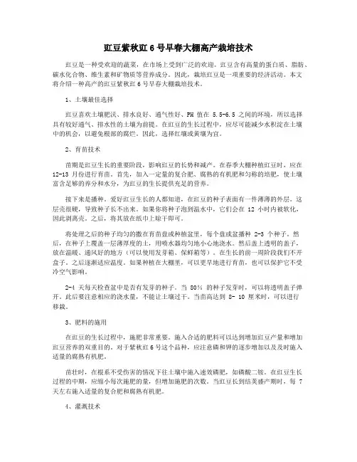 豇豆紫秋豇6号早春大棚高产栽培技术