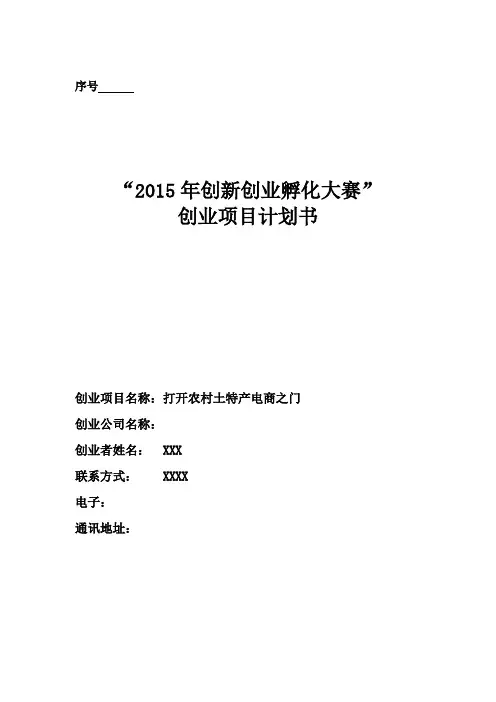 打开农村土特产电商之门---创业项目计划书