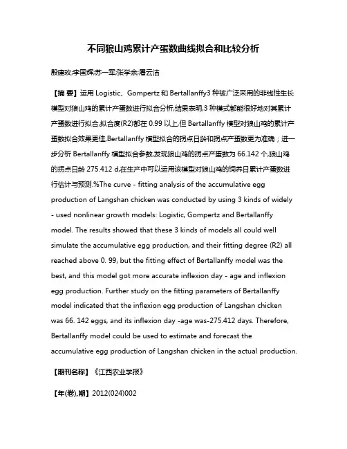 不同狼山鸡累计产蛋数曲线拟合和比较分析