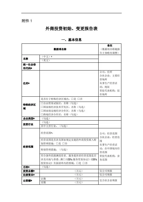 外商投资初始、变更报告表