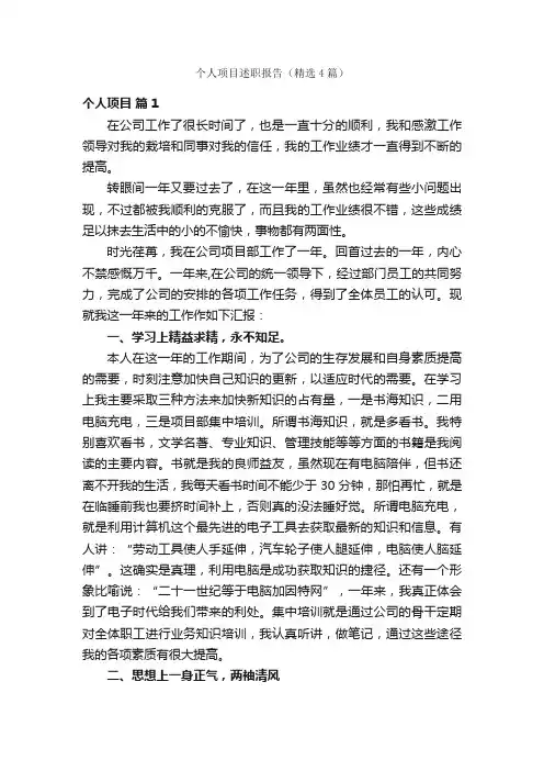 个人项目述职报告（精选4篇）